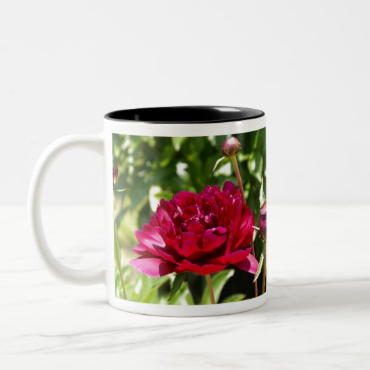 Dark Maroon velvet peonies Tweekleurige Koffiemok (Links)