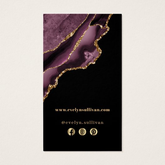 Dark mauve agate bijsluiter visitekaartje (Achterkant)