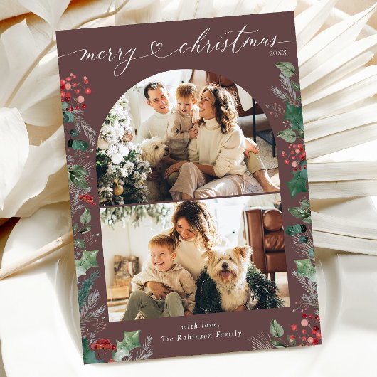 Dark Mauve Botanical 2 foto boog Kerst Kaart