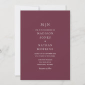Dark Mauve Minimal Monogram bruiloft Kaart (Voorkant)
