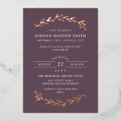 Dark Mauve & Roos Gold Greenery Life Celebration Folie Uitnodiging (Voorkant)
