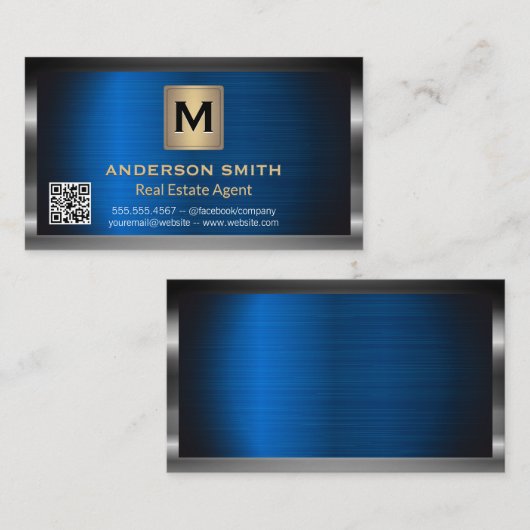 Dark Metallic Lijst | Blauw Metallic | QR-code Visitekaartje (Voorkant / Achterkant)