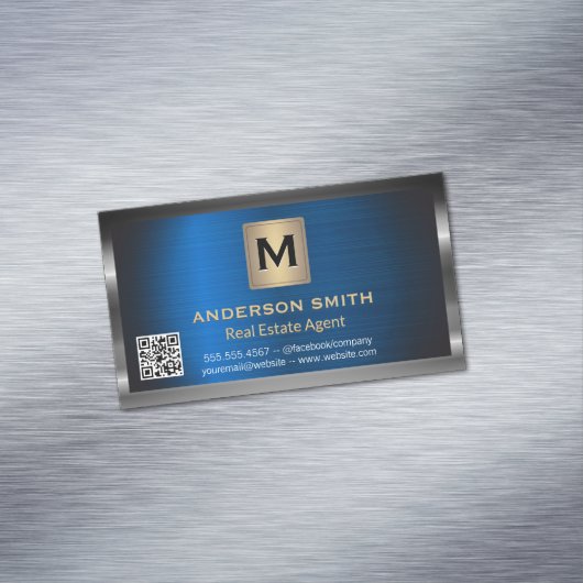 Dark Metallic Lijst | Blauw Metallic | QR-label Magnetisch Visitekaartje (Voorbeeld)