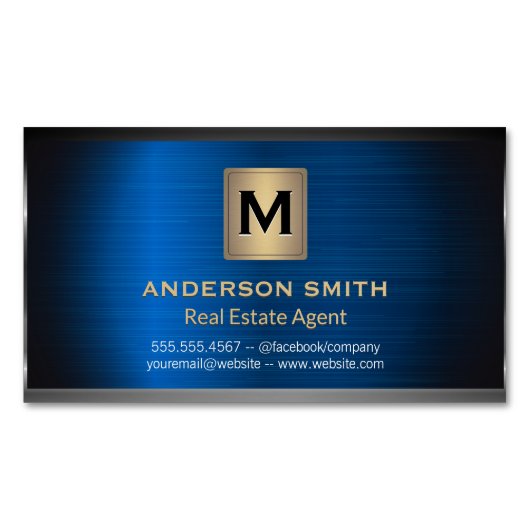 Dark Metallic Lijst | Blauwe metallic achtergrond Magnetisch Visitekaartje (Voorkant)