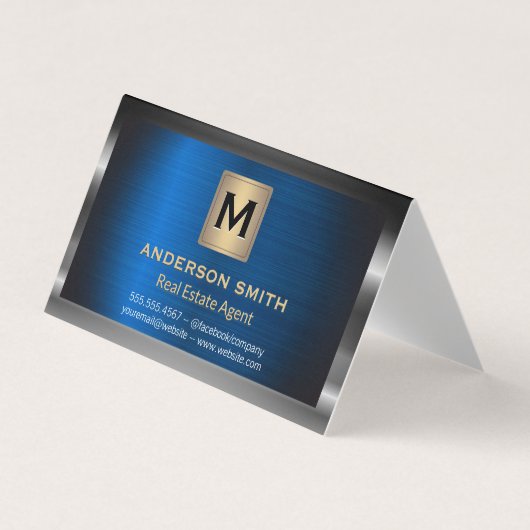 Dark Metallic Lijst | Blauwe metallic achtergrond Visitekaartje (Voorkant)