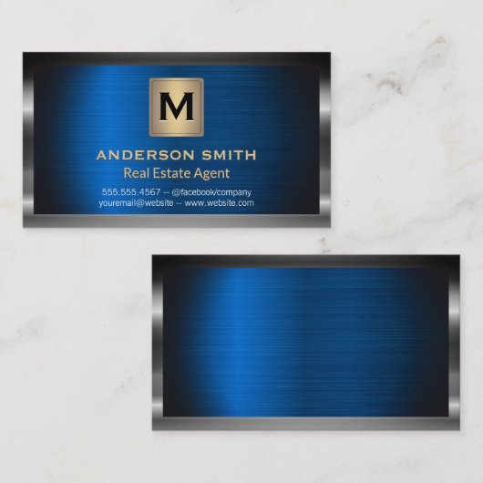 Dark Metallic Lijst | Blauwe metallic achtergrond Visitekaartje (Voorkant / Achterkant)