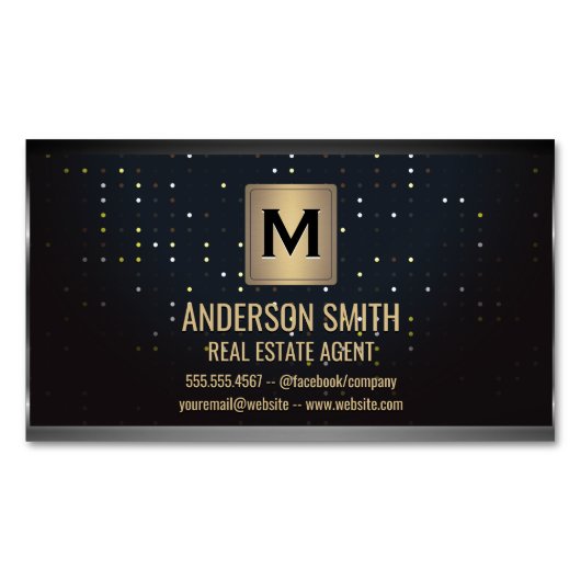 Dark Metallic Lijst | Luxe gestippelde achtergrond Magnetisch Visitekaartje (Voorkant)