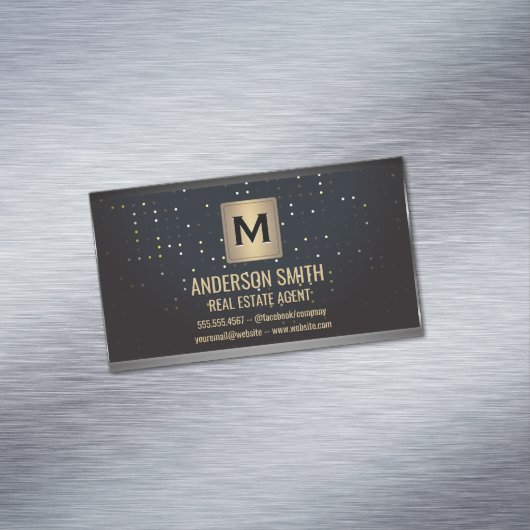 Dark Metallic Lijst | Luxe gestippelde achtergrond Magnetisch Visitekaartje (Voorbeeld)