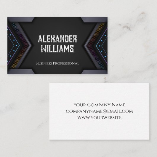 Dark Metallic Modern Geometric Visitekaartje (Voorkant / Achterkant)