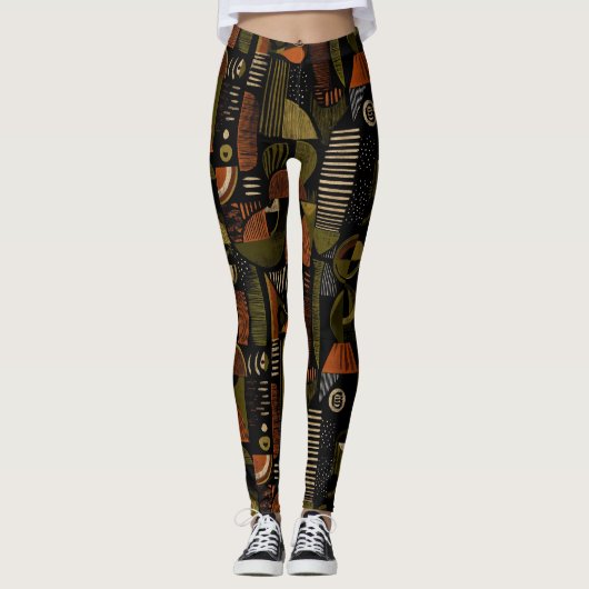 Dark Mid Century Geometric Pattern (1) Leggings (Voorkant)