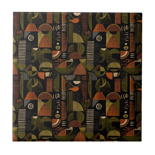 Dark Mid Century Geometric Pattern (1) Tegeltje (Voorkant)