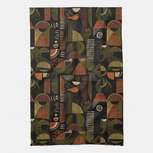 Dark Mid Century Geometric Pattern (1) Theedoek (Verticaal)