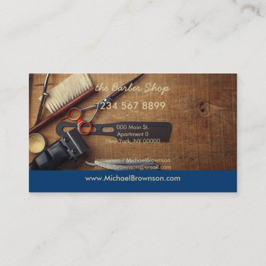 Dark Midnight Blue Scissor Razor Photo Barber Visitekaartje (Achterkant)