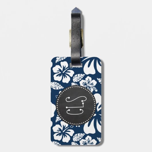 Dark Midnight Blue Tropical Chalkboard look Bagagelabel (Achterkant verticaal)