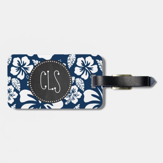 Dark Midnight Blue Tropical Chalkboard look Bagagelabel (Achterkant horizontaal)