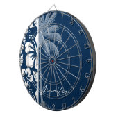 Dark Midnight Blue Tropical Hibiscus; Palm Dartbord (Voorkant Rechts)