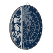 Dark Midnight Blue Tropical Hibiscus; Palm Dartbord (Voorkant Links)