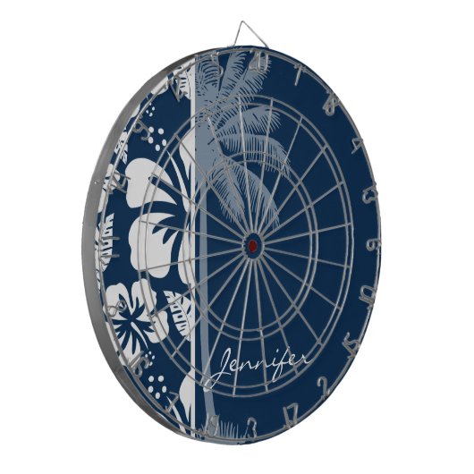 Dark Midnight Blue Tropical Hibiscus; Palm Dartbord (Voorkant Links)