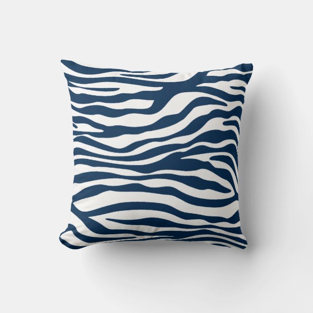 Dark Midnight Blue Zebra Print Kussen (Voorkant)