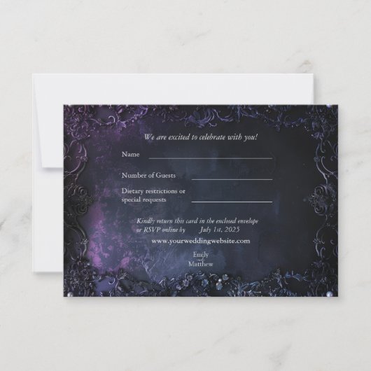 Dark Midnight Gothic Elegance Wedding RSVP Kaart (Voorkant)
