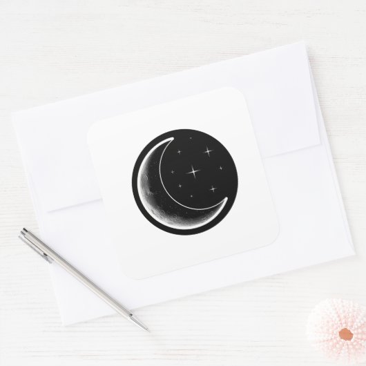 Dark Minimal Aesthetic Moon Vierkante Sticker (Envelop)