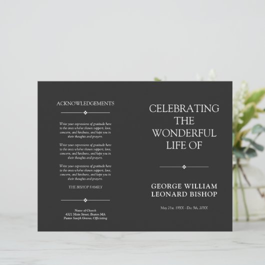 Dark Minimal Celebration of Life Begrafenisprogram (Staand voorkant)