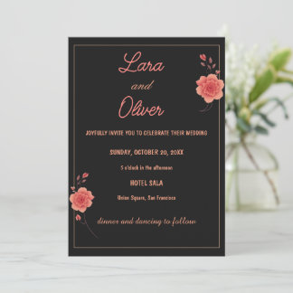 Dark Minimal Rose Wedding Invitation Elegant Rom Kaart
