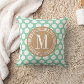 Dark Mint & Khaki | Big Polka Dots Monogramed Kussen (Deken)