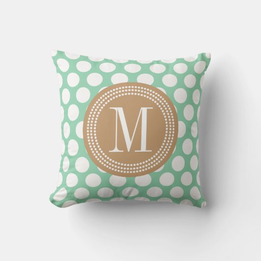 Dark Mint & Khaki | Big Polka Dots Monogramed Kussen (Voorkant)