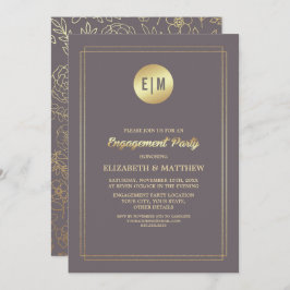 Dark Mocha Gold Floral Engagement Party Kaart