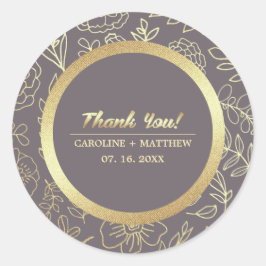 Dark Mocha Gold Floral Weddenschap Hartelijk dank Ronde Sticker
