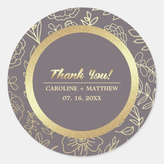 Dark Mocha Gold Floral Weddenschap Hartelijk dank Ronde Sticker (Voorkant)
