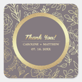 Dark Mocha Gold Floral Weddenschap Hartelijk dank Vierkante Sticker