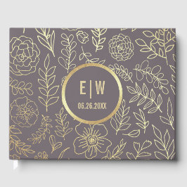 Dark Mocha Gold Floral Wedding Gastenboek
