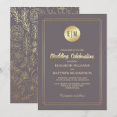 Dark Mocha Gold Floral Wedding Kaart (Voorkant / Achterkant)