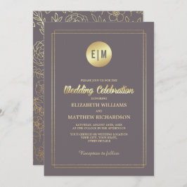 Dark Mocha Gold Floral Wedding Kaart