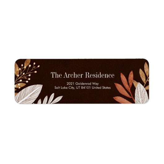 Dark Mocha Gold Vein Leaf Botanical Etiket (Voorkant)