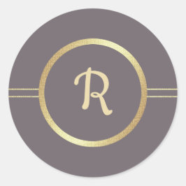 Dark Mocha | Gouden monogram bruiloft Ronde Sticker