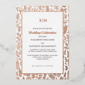 Dark Mocha | Roos Gold Luxury Wedding Folie Uitnodiging (Voorkant)