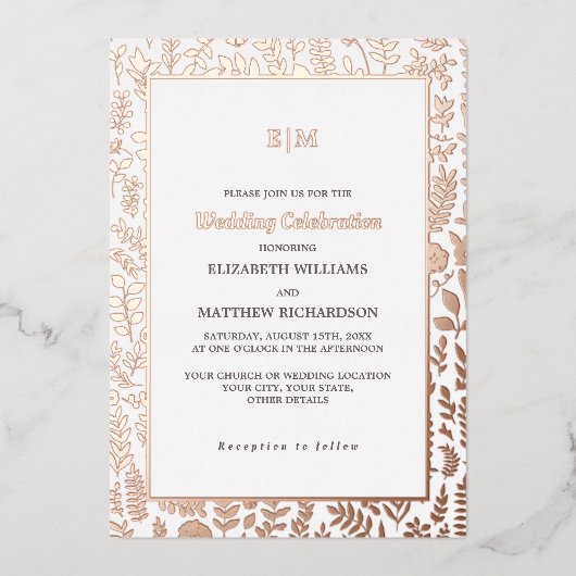 Dark Mocha | Roos Gold Luxury Wedding Folie Uitnodiging (Voorkant)