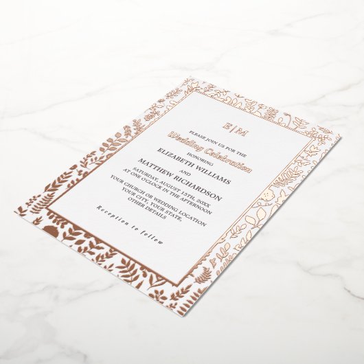 Dark Mocha | Roos Gold Luxury Wedding Folie Uitnodiging (Gedraaid)