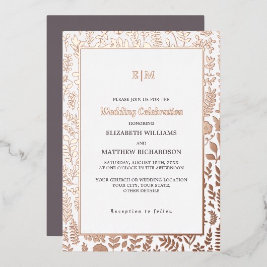 Dark Mocha | Roos Gold Luxury Wedding Folie Uitnodiging (Voorkant / Achterkant)