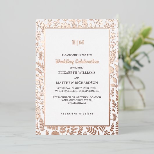 Dark Mocha | Roos Gold Luxury Wedding Folie Uitnodiging (Staand Voorkant)