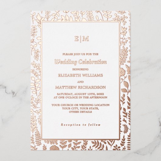 Dark Mocha | Roos Gold Luxury Wedding Real Folie Uitnodiging (Voorkant)