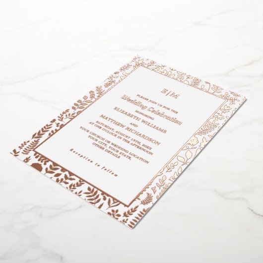Dark Mocha | Roos Gold Luxury Wedding Real Folie Uitnodiging (Gedraaid)
