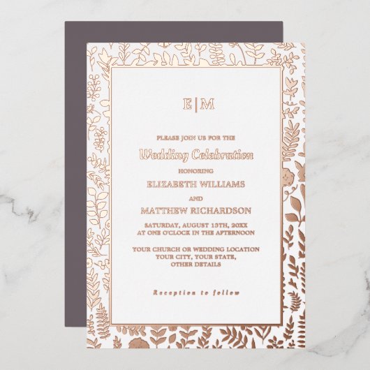 Dark Mocha | Roos Gold Luxury Wedding Real Folie Uitnodiging (Voorkant / Achterkant)
