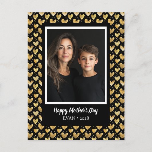 Dark Mode Faux Golden Folie Hearts Moederdag Briefkaart (Voorkant)