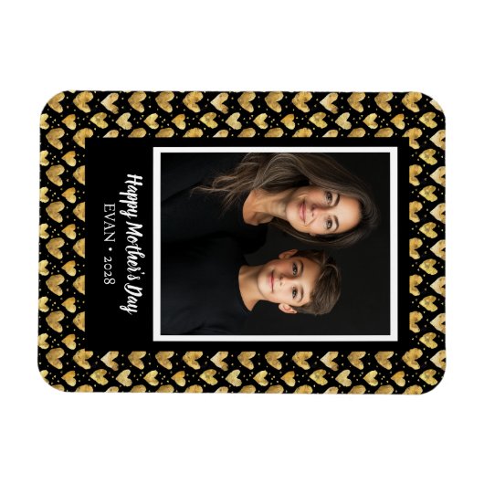 Dark Mode Faux Golden Folie Hearts Moederdag Magneet (Horizontaal)