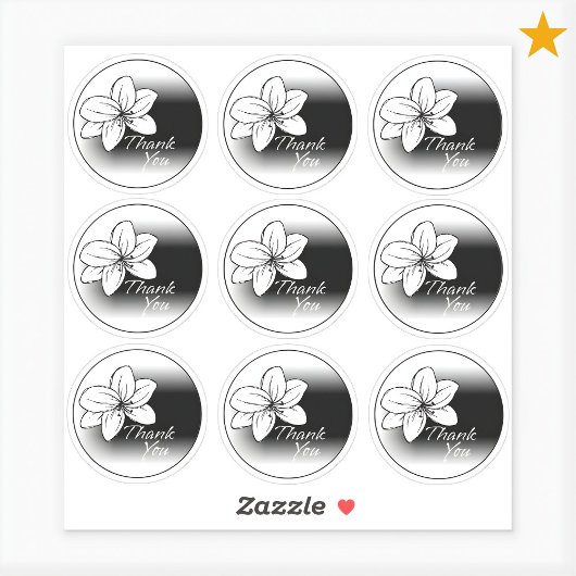 Dark Modern Minimal Gray Flower Drawing Thank You Sticker