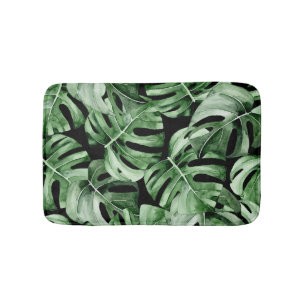 Dark Monstera: Tropische Waterverf print. Badmat